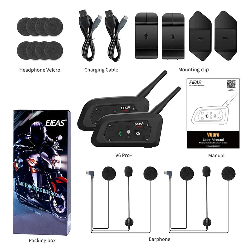 EJEAS V6PRO Motorcycle Intercom Headset Bluetooth 5.1 For Six Riders