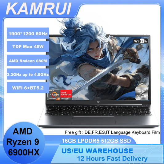 KAMRUI Gaming Laptop Ryzen 9 6900HX 16GB RAM 512GB NVMe