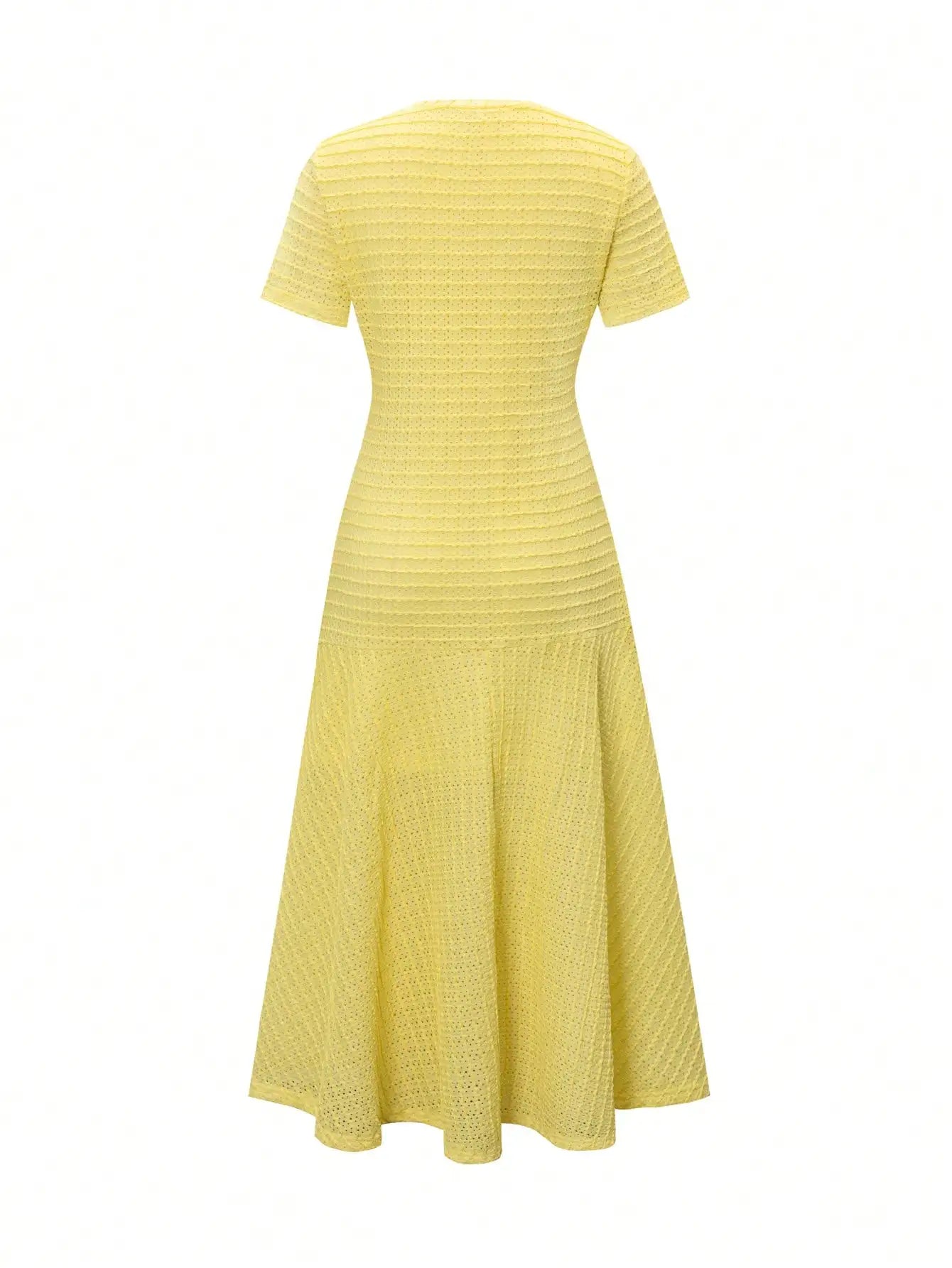 Textured Knit Midi Dress With Front Buttons And Faux Pockets