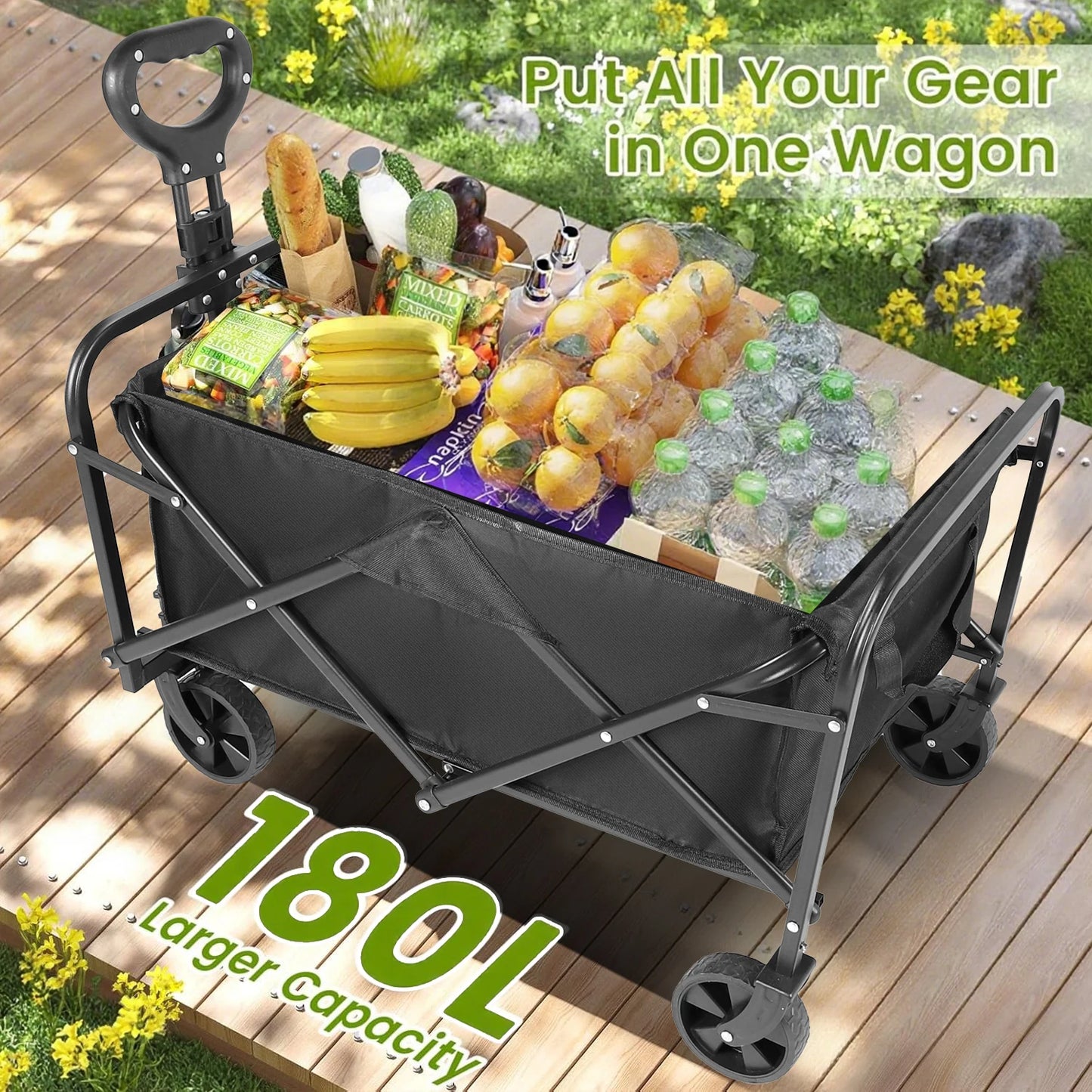 Heavy Duty Folding Wagon Cart With All Terrain Wheels
