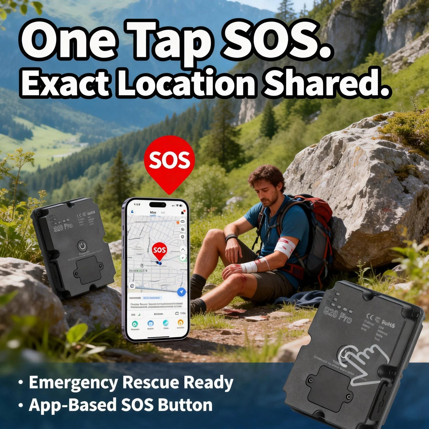 Wanwaytech GPS Tracker for Hiking Outdoor Real Time 4G SOS