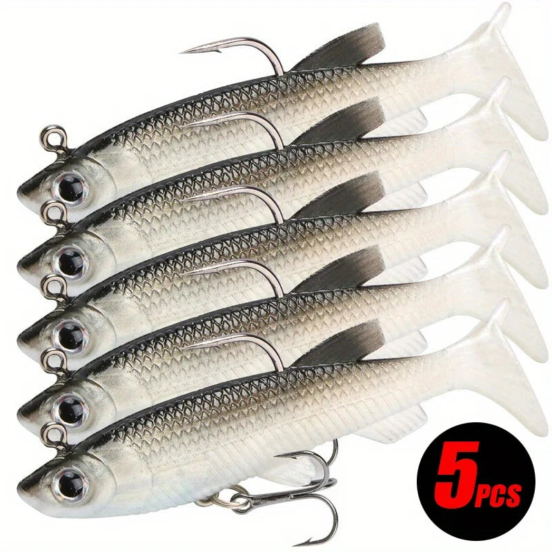 Realistic Soft Bait Lure Kit 5 Pieces For Fishing Hooks