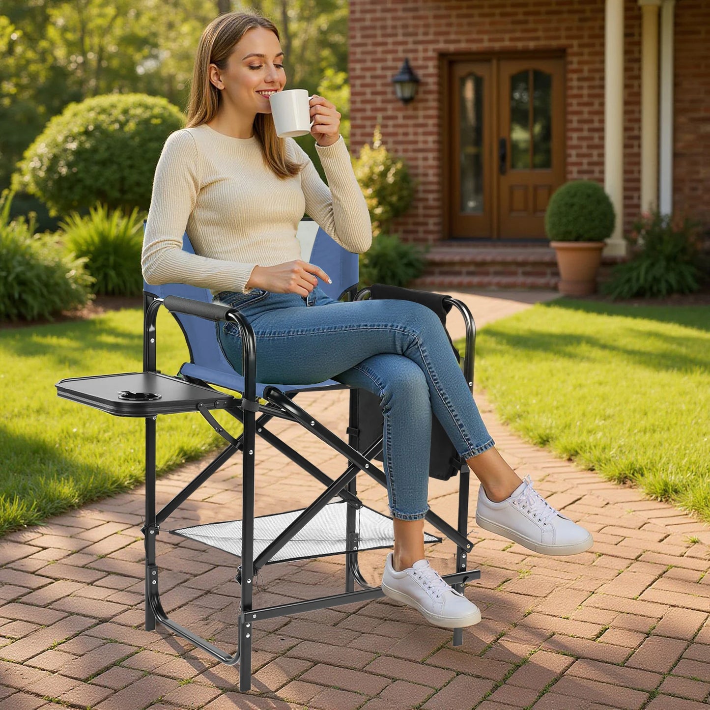 Director Chair Folding Camping Chair With Footrest And Cup Holder