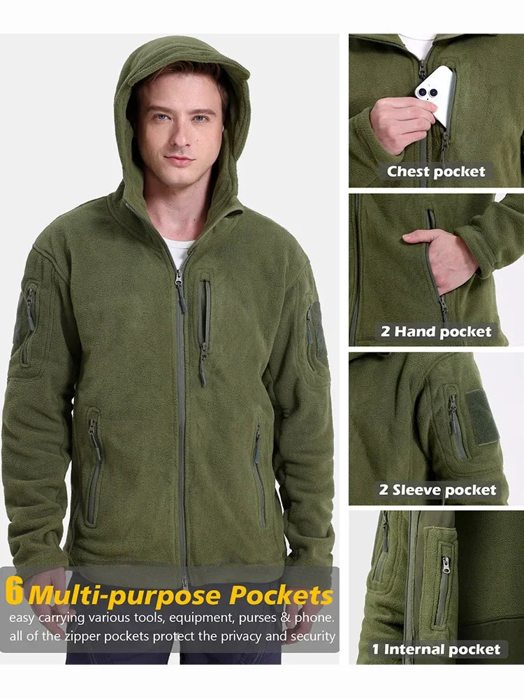 Fleece Warm Tactical Jacket For Outdoors With Multi Pocket Design