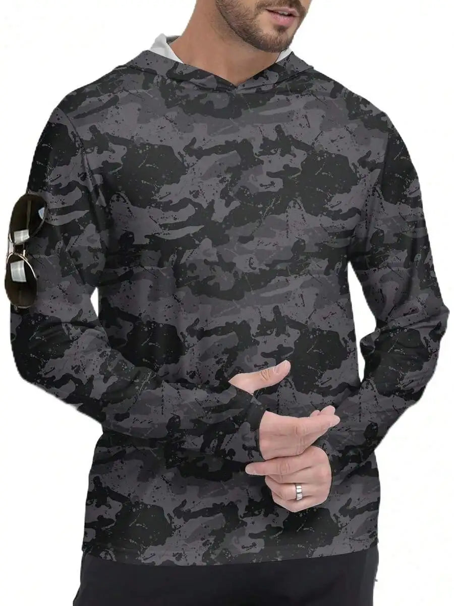 Men's Hooded Rash Guard UPF 50+ Long Sleeve Shirt Athletic