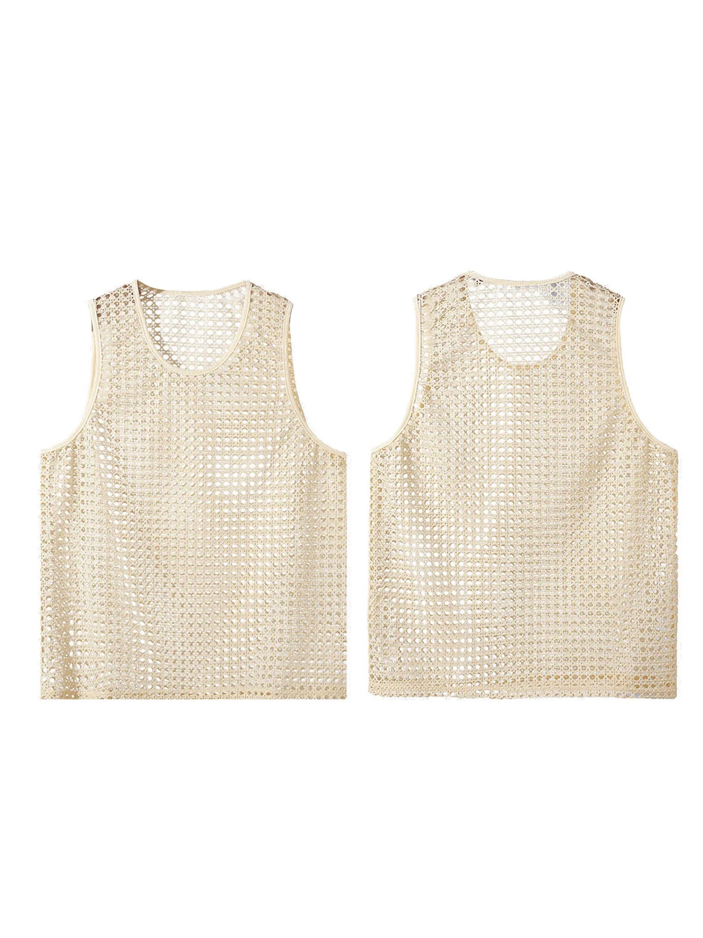 Men's Breathable Sleeveless Tank Tops Hollow Out Crew Neck Polyester