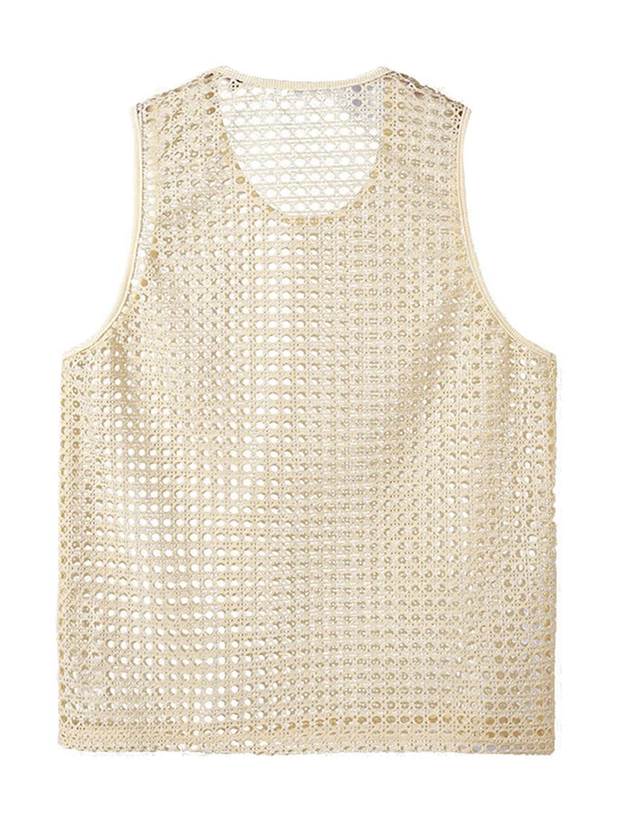 Men's Breathable Sleeveless Tank Tops Hollow Out Crew Neck Polyester