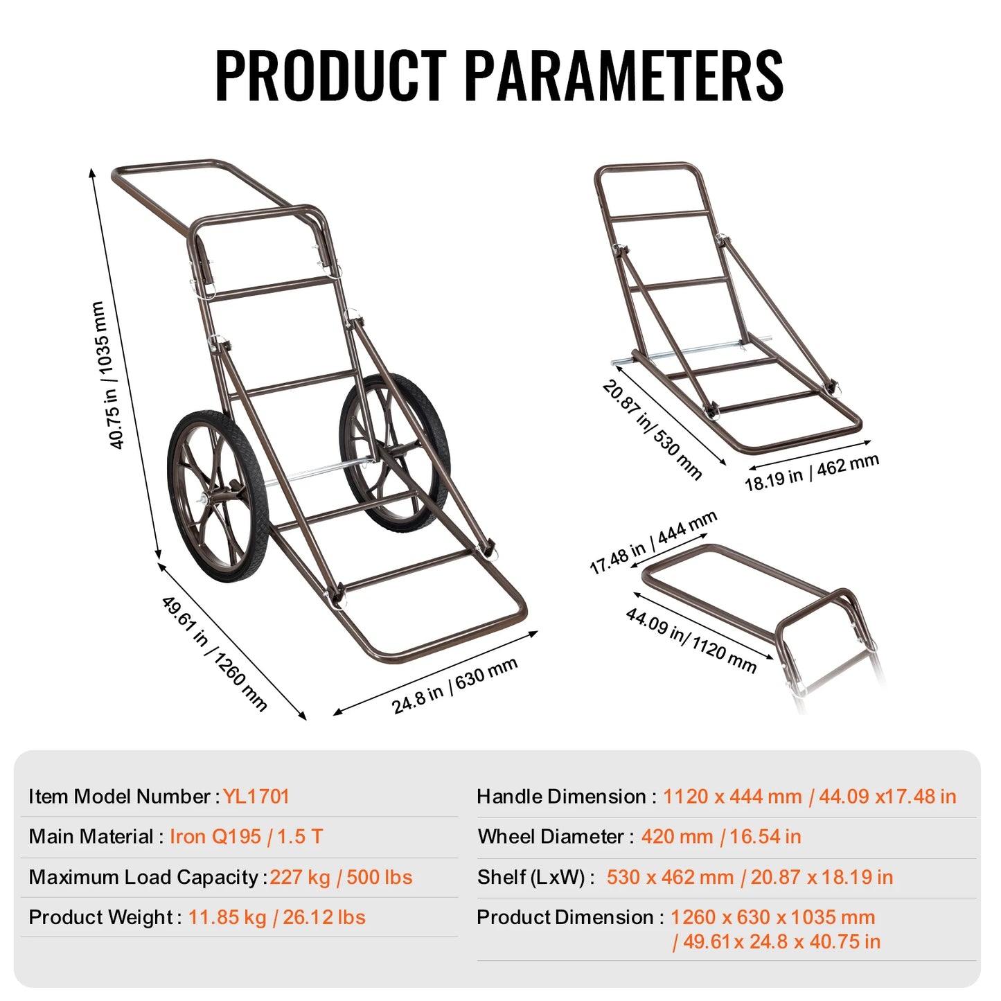 Deer Cart 500Lb Capacity Folding Game Hauler With Ergonomic Handle