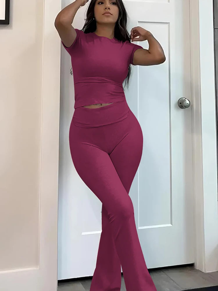Women's Two-Piece Yoga Set Short Sleeve Top And Pants