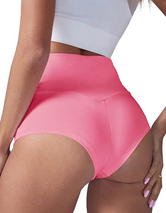 Fisoew Women's High Waist Yoga Shorts With Pockets Booty Lifting