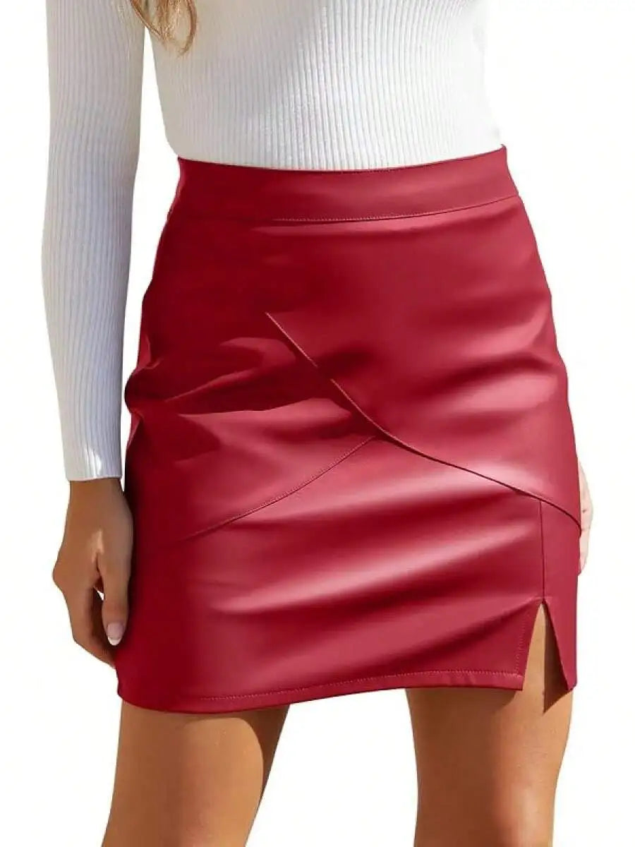 Women Faux Leather High Waisted Bodycon Pencil Skirt With Zipper