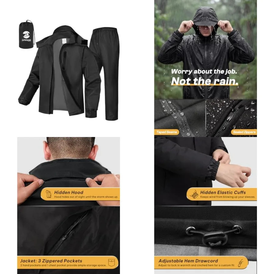 Men's Waterproof Rain Gear Two-Piece Packable Suit for Fishing