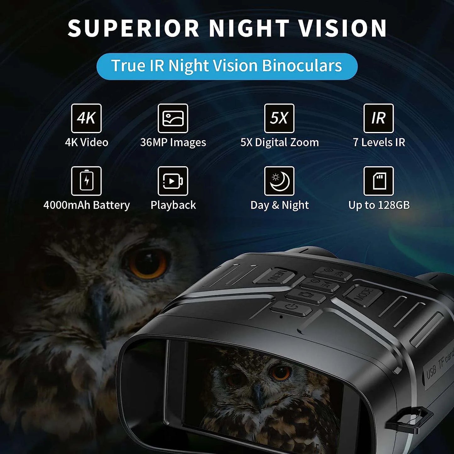 Hrvzdvw 4K Night Vision Binoculars With Rechargeable Battery