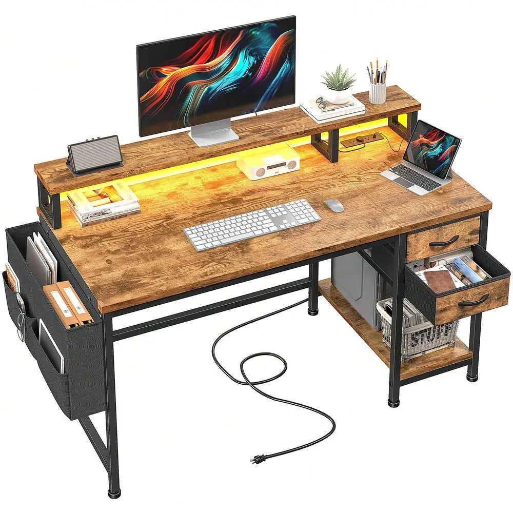 XMSJ L Shaped Standing Desk With Power Outlets Monitor Stand