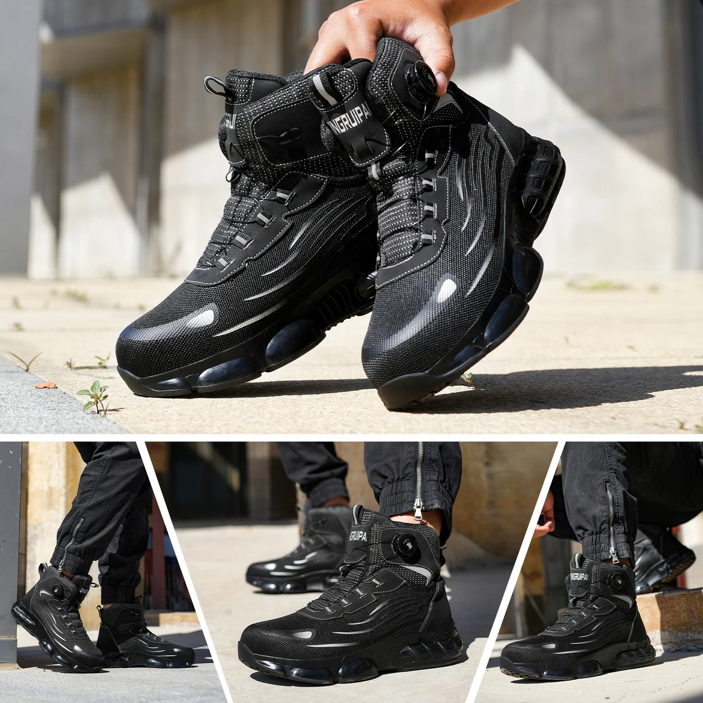 Mens High Top Lace Free Work Shoes Anti Smash Puncture Resistant