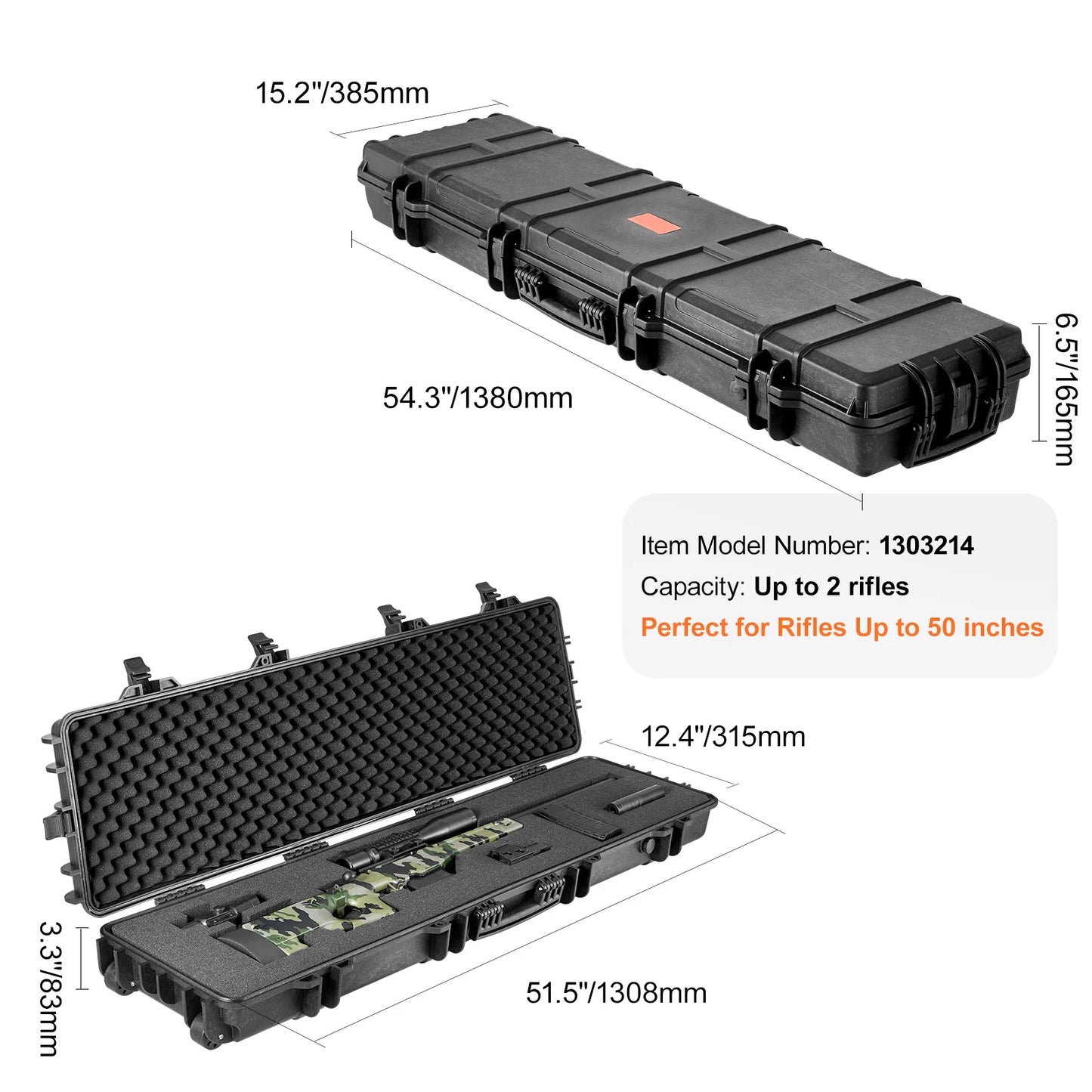 Hard Rifle Case Airsoft Long Gun With Casters Waterproof Shockproof