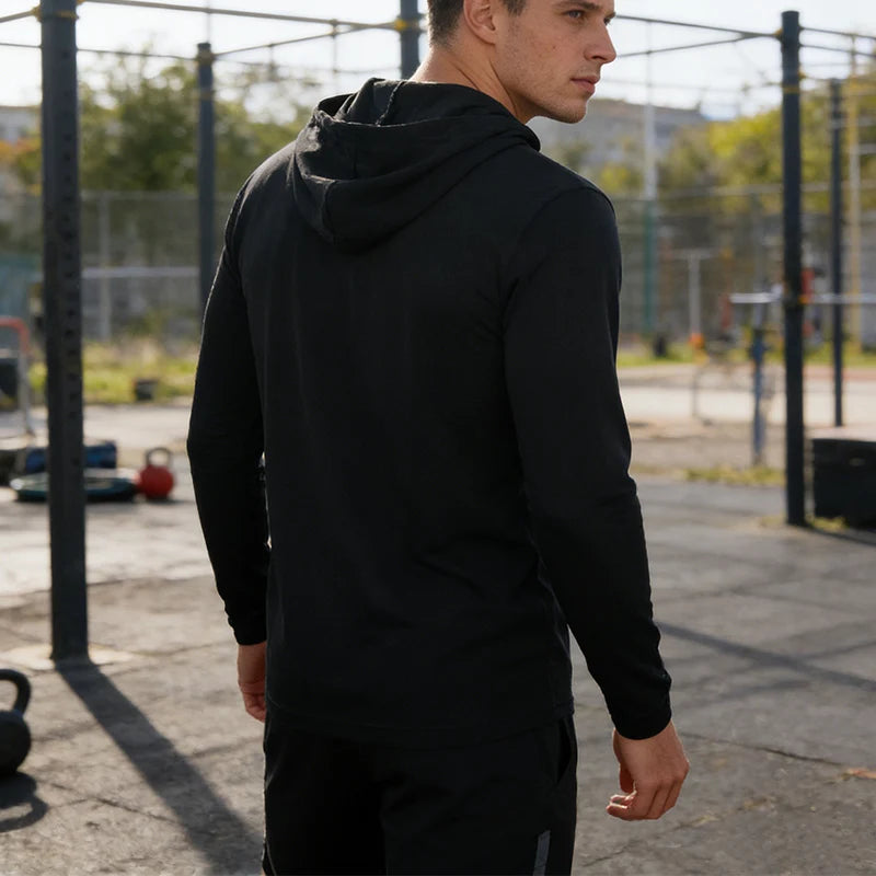 Men Hooded Long Sleeve T Shirt Breathable Running And Fitness