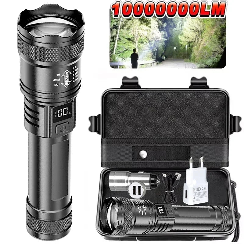 High Power LED Flashlight USB Rechargeable Torch with Zoomable Light
