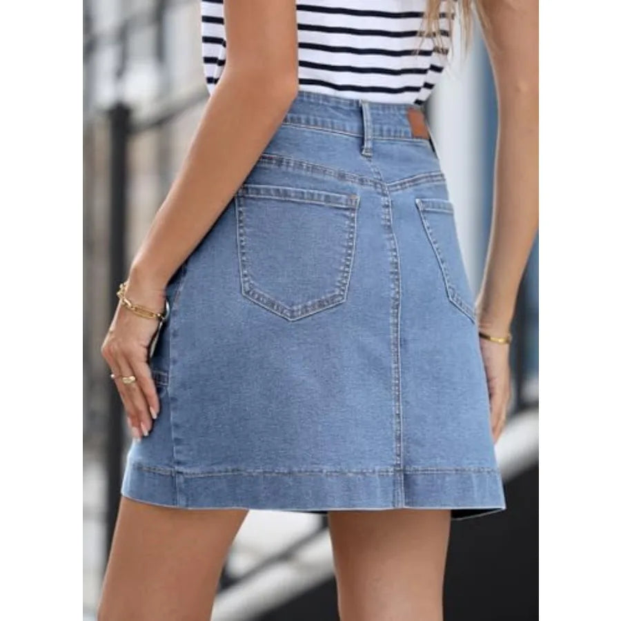 Sidefeel Women's Jean Skirt High Waisted Stretch Denim With Pockets