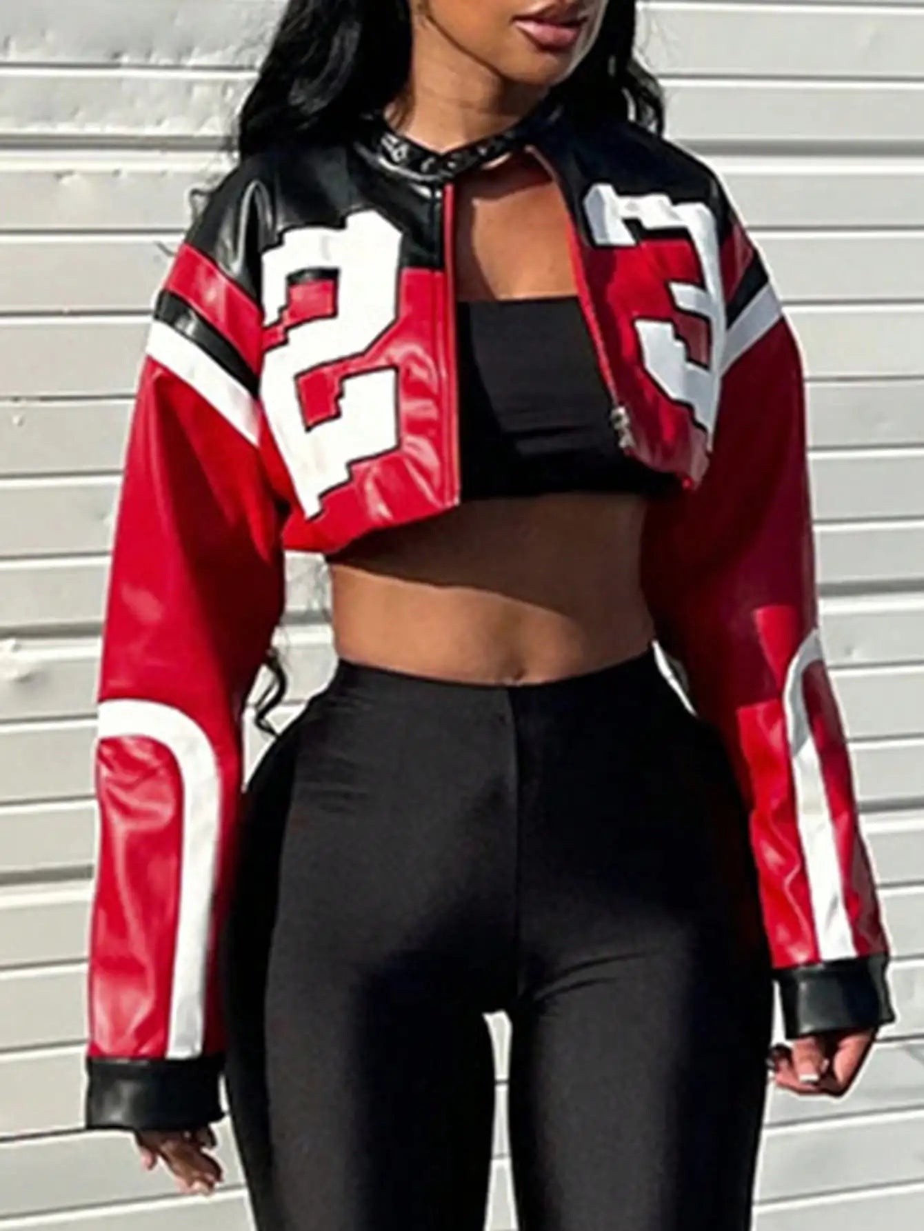 Womens Faux Leather Moto Jacket Zipper Bomber Style Streetwear
