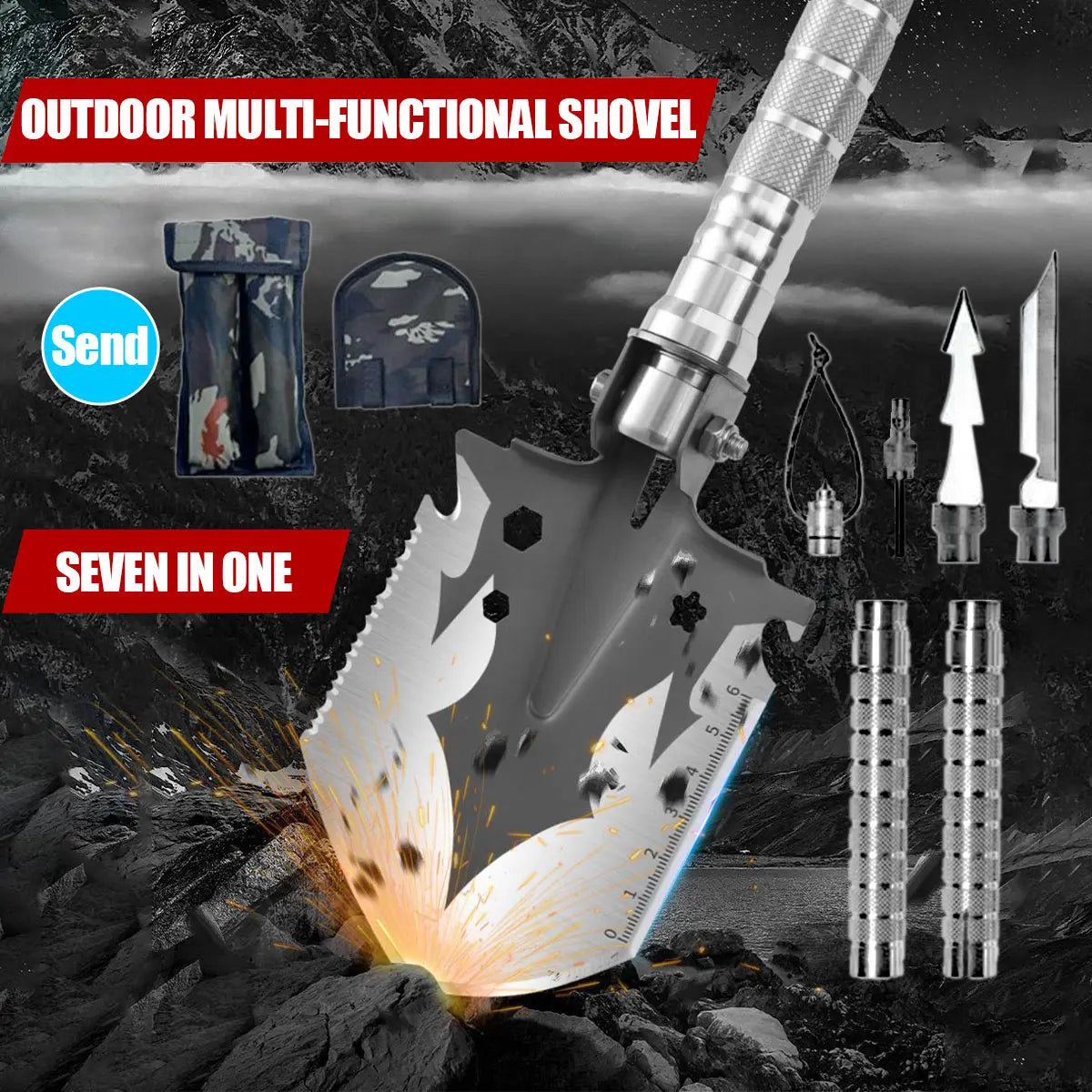 Skywolfeye Multi Function Foldable Military Shovel Outdoor Survival Tool