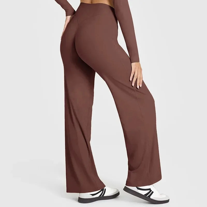Women's Mid Waist Soft Butter Fabric Straight Leg Sport Trousers