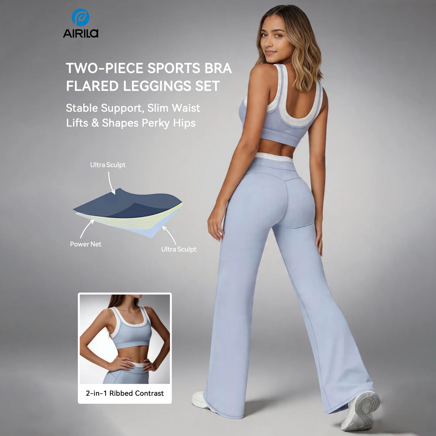 Airila Women's Yoga Set 2 Piece High Waisted Flared Top