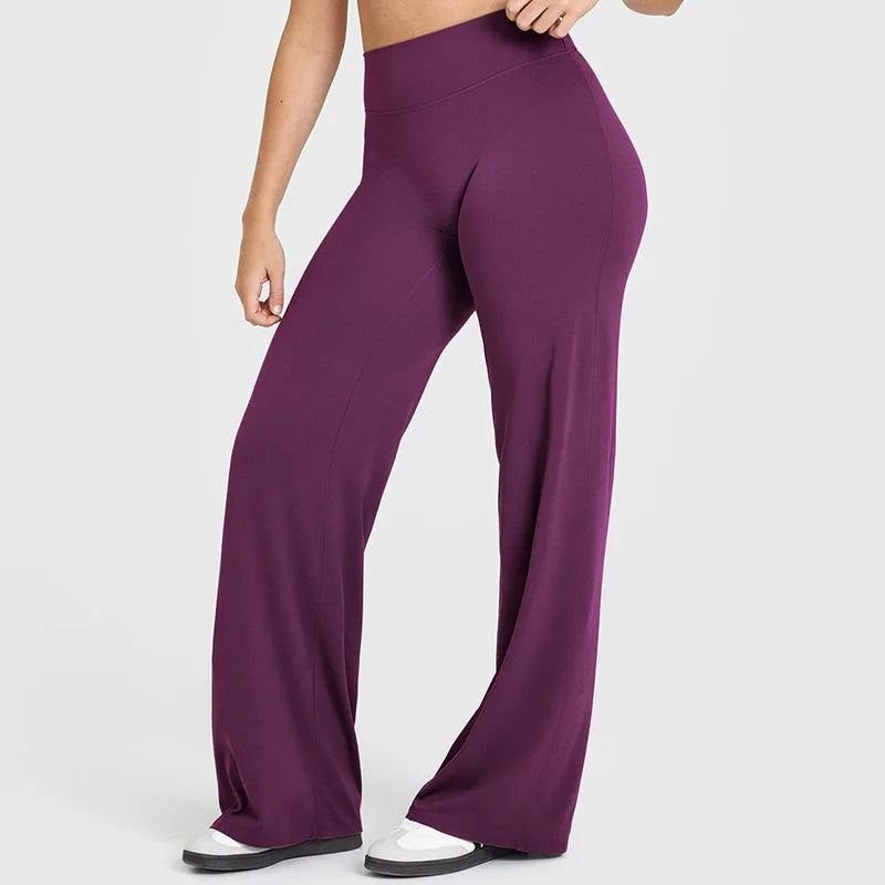 Women's Mid Waist Soft Butter Fabric Straight Leg Sport Trousers