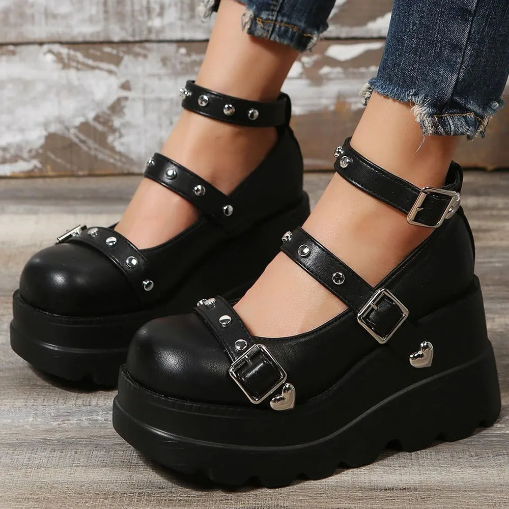 DoraTasia Retro Mary Jane Pumps Buckle Strap Lolita Nightclub Women