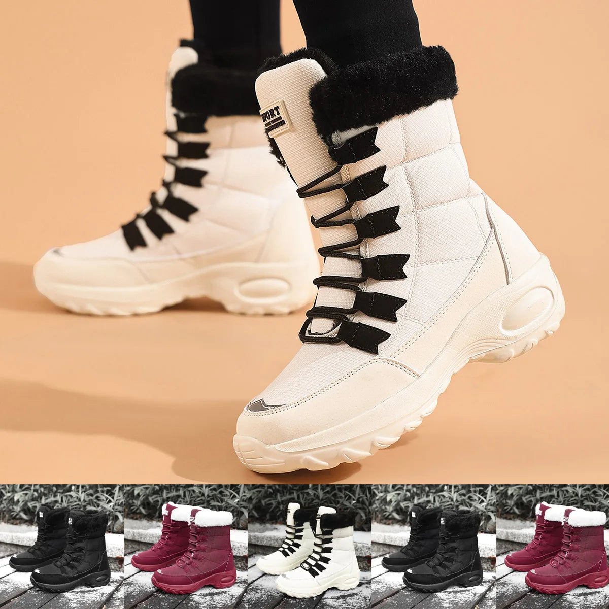 Womens Snow Boots Mid Calf Waterproof Winter Warm Hiking